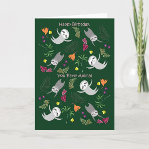Cartão Jangle Sloth Dance Party Animal Engraçado Aniversá