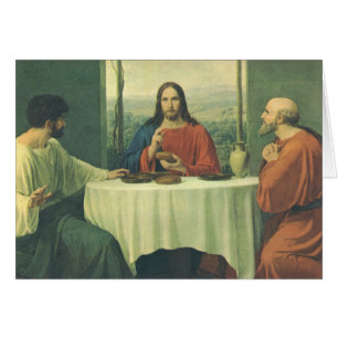 Cartão Jantar Antigo em Emaús com Jesus Cristo