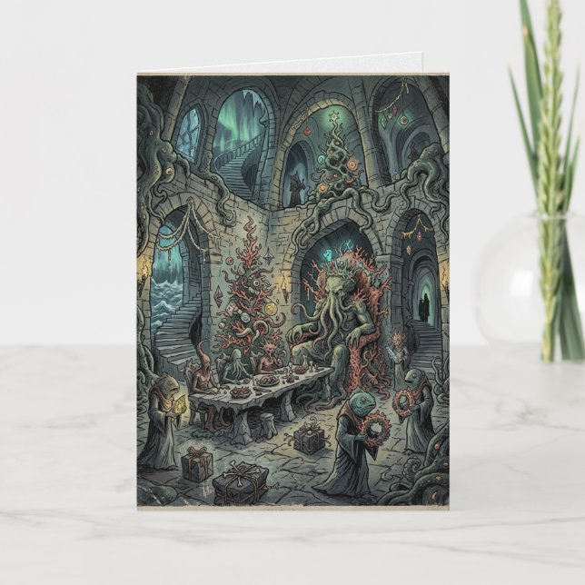 Cartão Jantar de Natal de Cthulhu Lovecraft Horror (Frente)