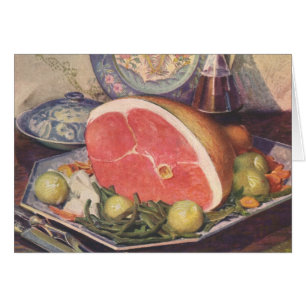 Cartão Janto Vintage Ham com Feijões Verdes e Batatas