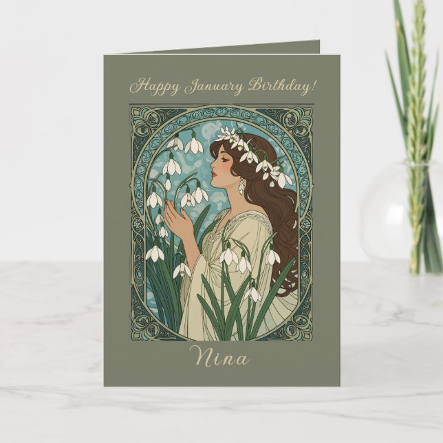 Cartão January Birth Flower Snowdrop Flowers Art Nouveau  (Frente)