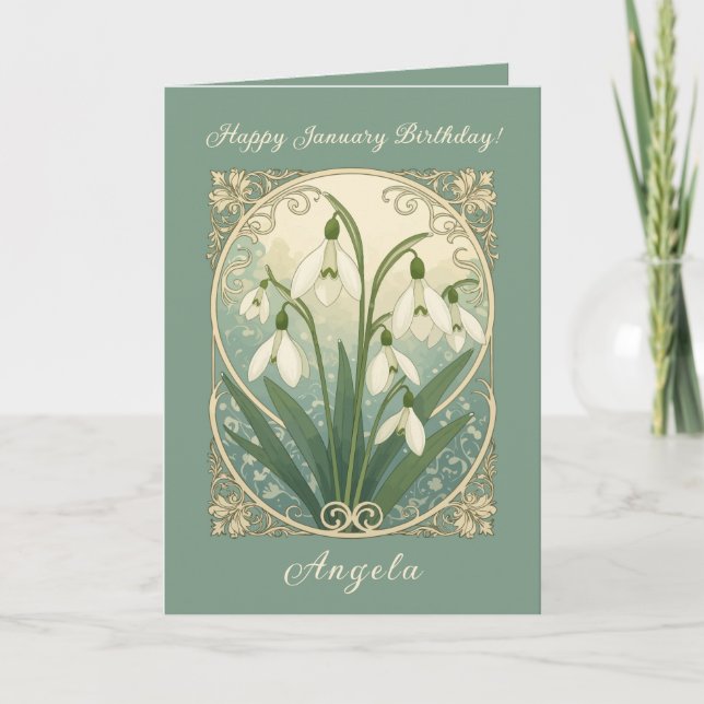 Cartão January Birth Flower White Snowdrop Flowers Art No (Frente)