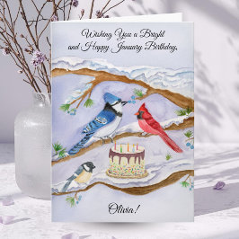 Cartão January Birthday Backyard Birds Personalize 