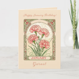 Cartão January Birthday Pink Dianthus Art Nouveau Style