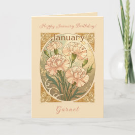 Cartão January Birthday Pink Dianthus Flowers Art Nouveau