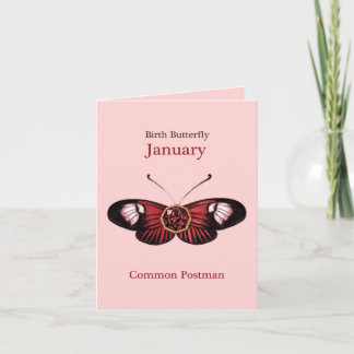Cartão January Red Common Postman Butterfly Illustration