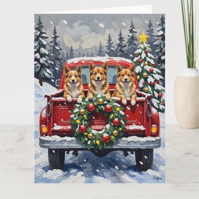 Cartão Japanese Chin Christmas Red Truck Holiday (Frente)