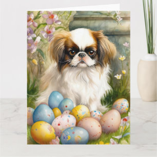 Cartão Japanese Chin com Ovos de Páscoa