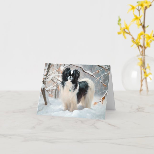 Cartão Japanese Chin Deixe Nevar Natal (Flor Amarela)