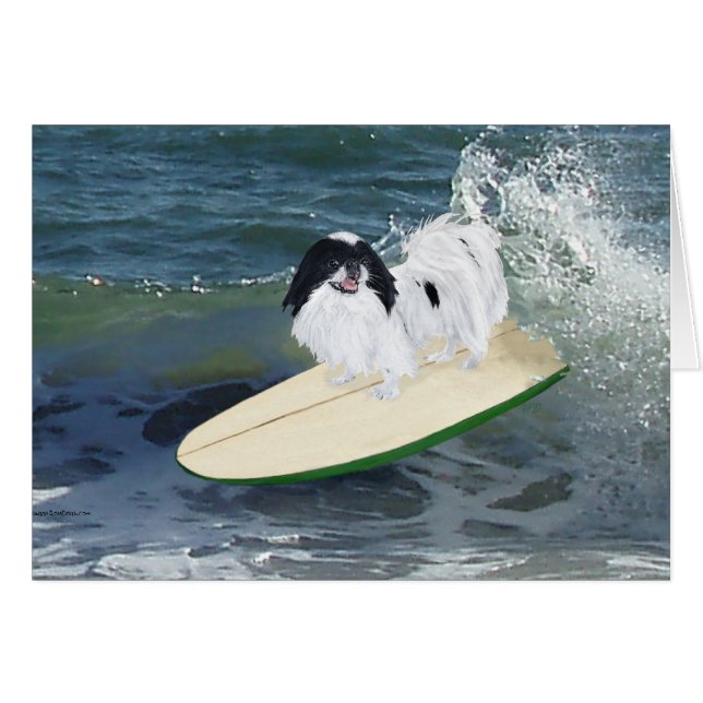 Cartão Japanese Chin Surfando (Frente Horizontal)