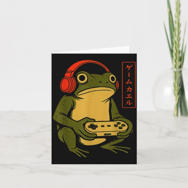 Cartão Japanese Gamer Frog Art Men Women Boys Funny Vinta (Frente)