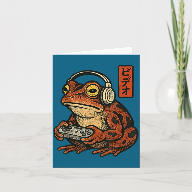 Cartão Japanese Gamer Frog Art Men Women Boys Funny Vinta (Frente)