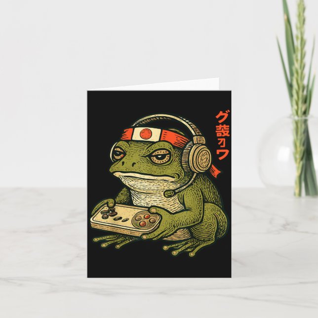 Cartão Japanese Gamer Frog Art Men Women Boys Funny Vinta (Frente)
