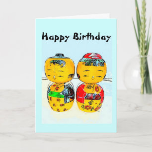 Cartão Japanese Kokeshi Dolls Birthday Card