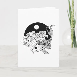 Cartão Japonês carp koi com Yin e Yang Background