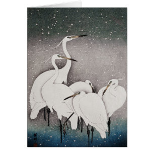 Cartão Japonês Egrets Koson Cranes Winter Snow