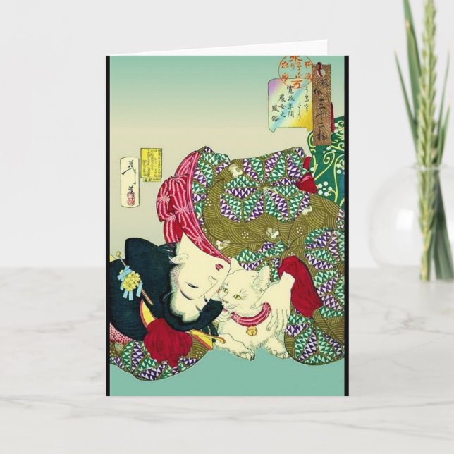 Cartão Japonês Mulheres e Gato (Frente)