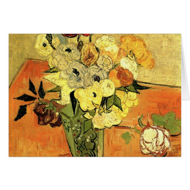 Cartão Japonês Vase, Rosas, Anemones por Vincent van Gogh (Frente Horizontal)