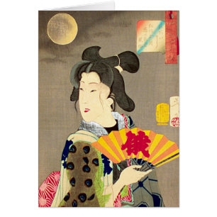 Cartão Japonês Woodblock Ukiyo-e da gueixa do luar
