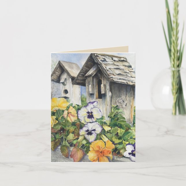 Cartão Jardim Birdhouse (Frente)