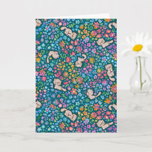 Cartão Jardim Caprichoso de Pebble Gato Cinza e Floral Vi
