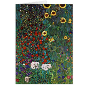 Cartão Jardim de Fazenda Gustav Klimt com Girassóis