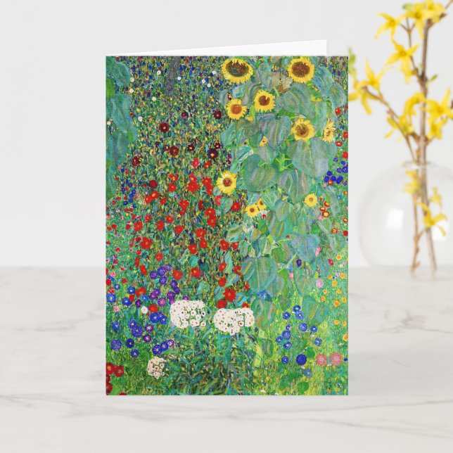 Cartão Jardim de Fazenda Gustav Klimt com pintura de gira (Flor Amarela)