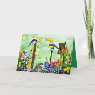 Cartão Jardim de Flores de Birdhouse
