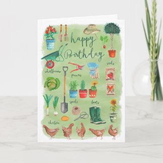 Cartão Jardim de jardinagem verde elegante Feliz aniversá