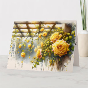 Cartão Jardim de Rosas Amarelas em Aquarela