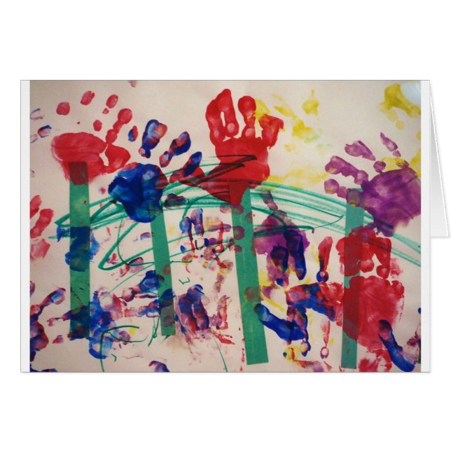 Cartão Jardim do handprint das crianças (Frente Horizontal)