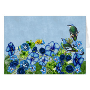 Cartão Jardim Glorioso da Manhã com Pássaros de Cochoa Ve