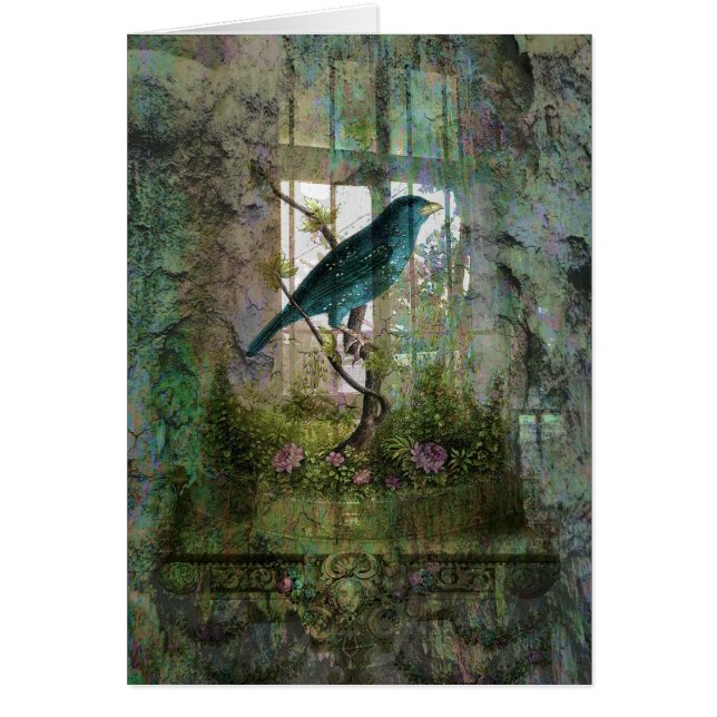 Cartão Jardim interno com pássaro (Frente)