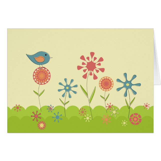 Cartão Jardim retro do primavera (Frente Horizontal)