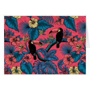 Cartão Jardim tucano em vermelho e azul