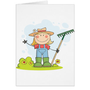 Cartão Jardinando ou menina de cultivo