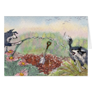 Cartão Jardinar é divertimento! Cães, mangueiras,