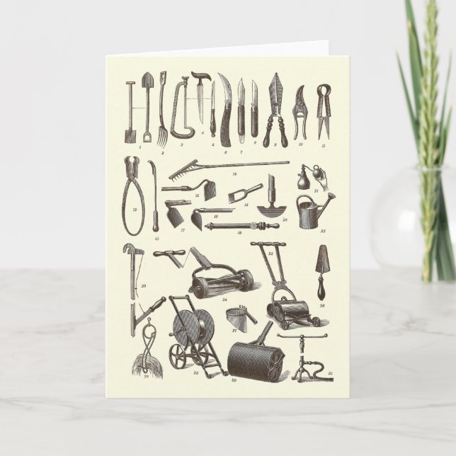 Cartão Jardineiro Elegante - Ferramentas Antigas para Jar (Frente)