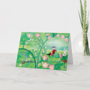 Cartão Jardineiro Gnomo, Blackbird, Hedgehog e Coelho Bra