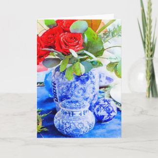 Cartão Jarra de Gengibre em Chinoiserie Azul e Branco Agu
