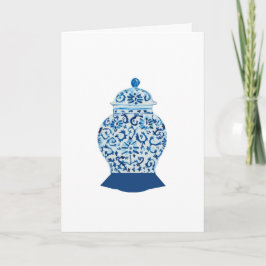 Cartão Jarro de Boas Vindas Azul e Branco com Gengibre