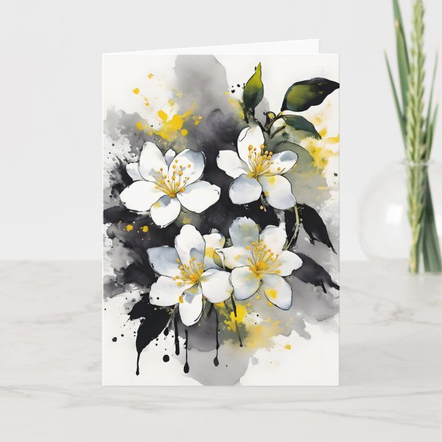 Cartão Jasmine - Flores aquarela (Frente)
