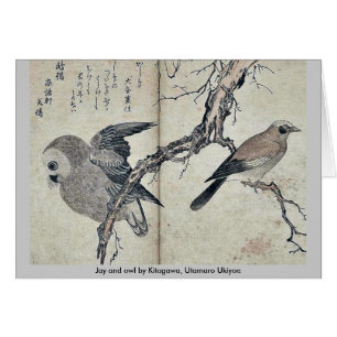Cartão Jay e coruja por Kitagawa, Utamaro Ukiyoe