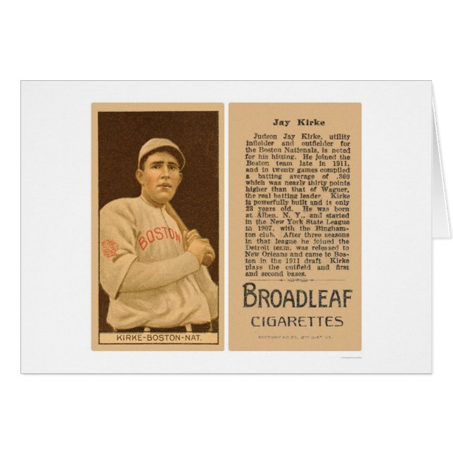 Cartão Jay Kirke Braves Baseball 1912 (Frente Horizontal)