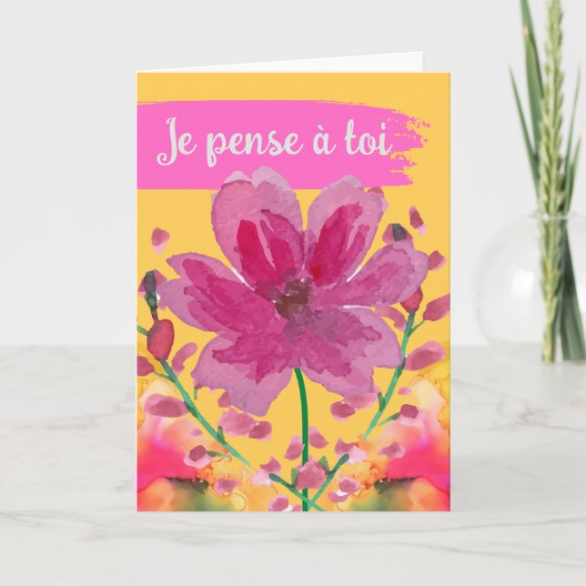 Cartão Je pense em você nas flores francesas (Frente)