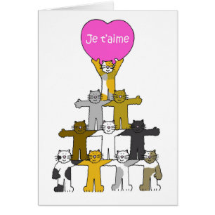Cartão Je t'aime I Love You in French Cartoon Cats