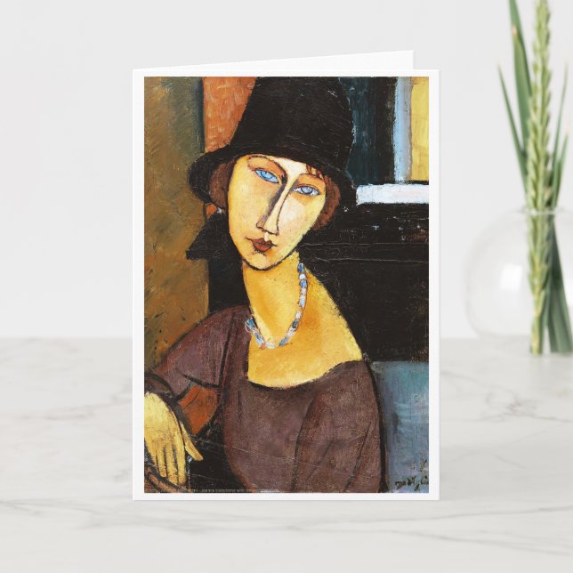Cartão Jeanne Hebuterne com chapéu e colar, Modigliani (Frente)
