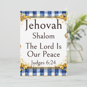 Cartão Jehovah Shalom, Xadrez Azul Branco Dourado Caprich