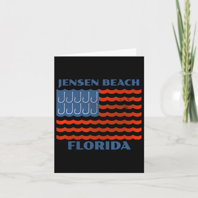 Cartão Jensen Beach Florida Vintage Pesca Bandeira Americ (Frente)