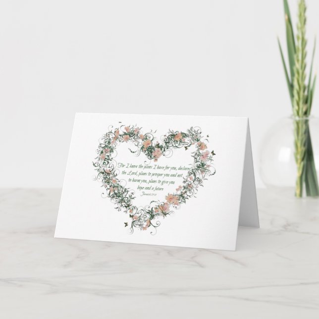 Cartão Jeremiah 29:11 Placa de Coração Flor (Frente)